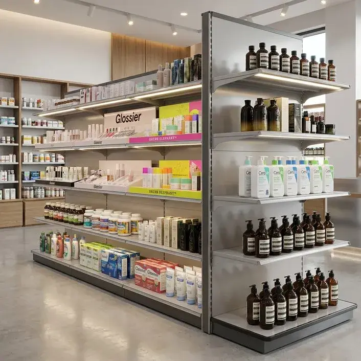 Aplicación en tienda de cosméticos y cuidado personal con estantería tipo góndola de doble cara
