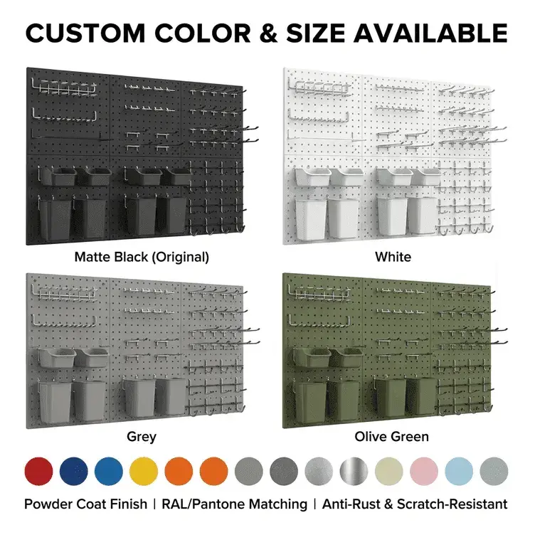 Combined pegboard and slatwall display wall installation in retail store
